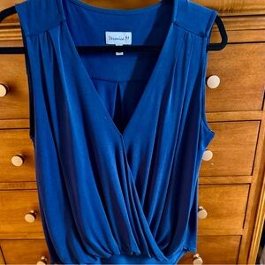 Navy Blue Sleeveless Veronica M Deep V Bubble Shirt Size Large
